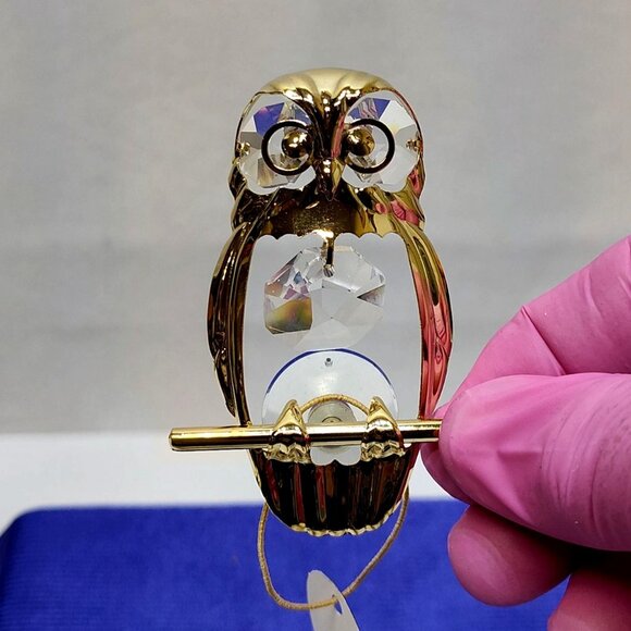 Crystal Delight 24K Gold Plated Owl Suncatcher Austrian Crystals Suction Cup VTG - Picture 2 of 8